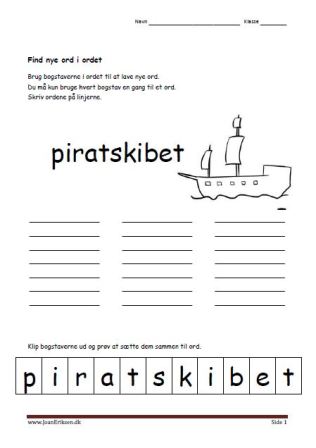Find nye ord i ordet, en elevopgave til undervisning i sproglig forståelse.