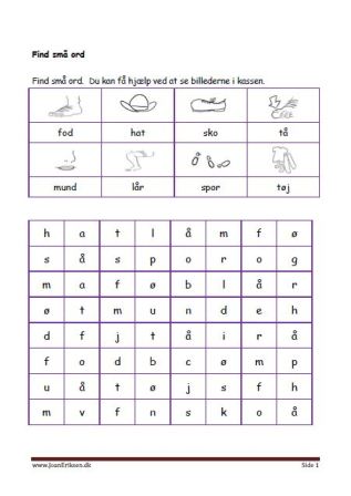 Elevopgave: Find små ord. Undervisning i indskolingen. Mennesket