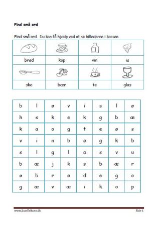 Elevopgave: Find små ord. Undervisning i indskolingen.