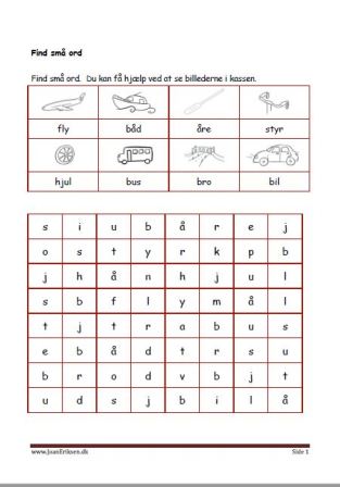 Elevopgave: Find små ord. Undervisning i indskolingen. Transport.