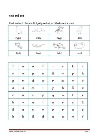 Elevopgave: Find små ord. Undervisning i indskolingen. Grønland
