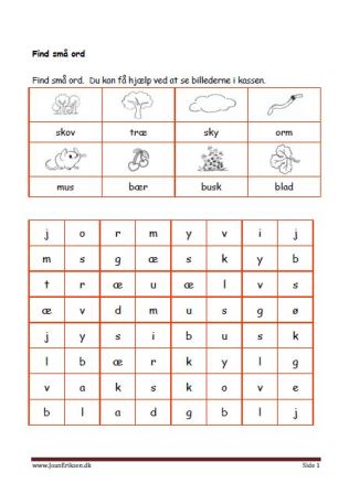 Elevopgave: Find små ord. Undervisning i indskolingen. Efterår.