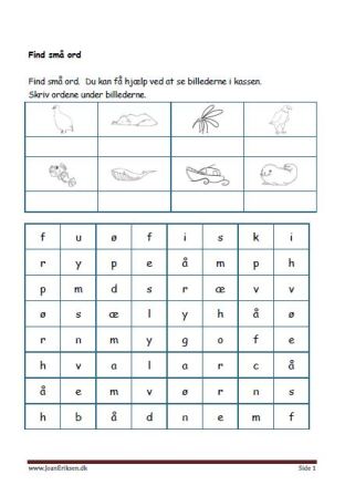 Elevopgave: Find små ord og skriv dem i kassen. Undervisning i indskolingen. Grønland
