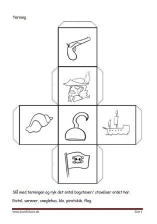 Terninger med billeder til brug i undervisningen. Bogstavs eller stavelseskamp.