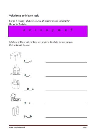 Dansk undervisning i vokaler. Elevopgave.