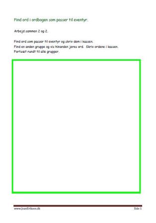Elevopgave til undervisning. Find ord i ordbogen som passer til eventyr.