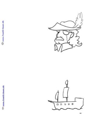 A6 kort du selv kan male eller farve til temaet: Pirater og sørøver