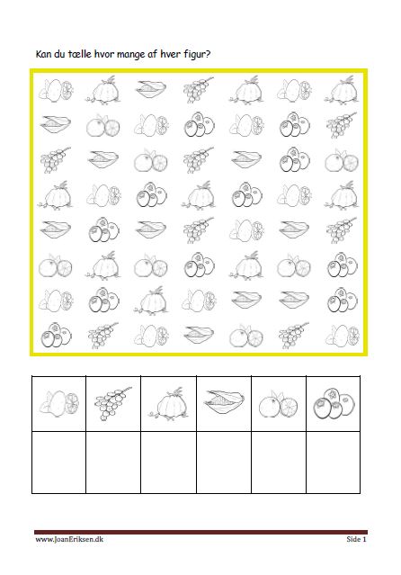Elevopgaver til matematik Eleverne tælle hvor mange af hver og skriver det. Tema Frugt og grønt
