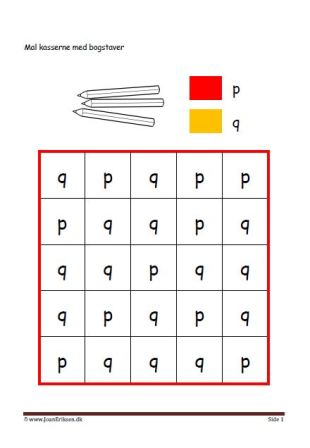 Eleverne maler de to bogstaver og lærer at se forskel.