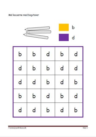 Eleverne maler de to bogstaver og lærer at se forskel.