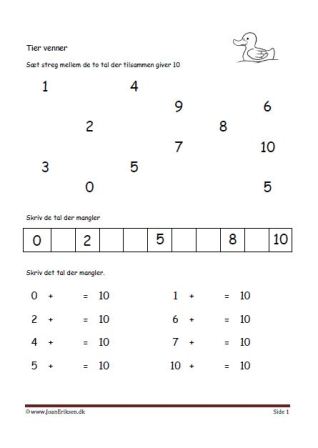 Undervisning i matematik. Plus stykker- 10ér venner.