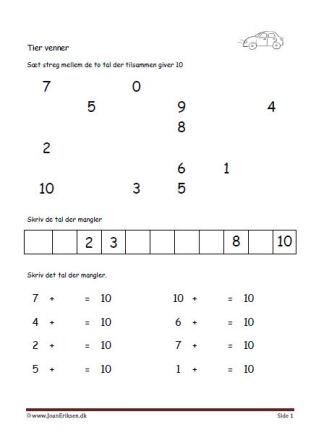 Undervisning i matematik. Plus stykker- 10ér venner.