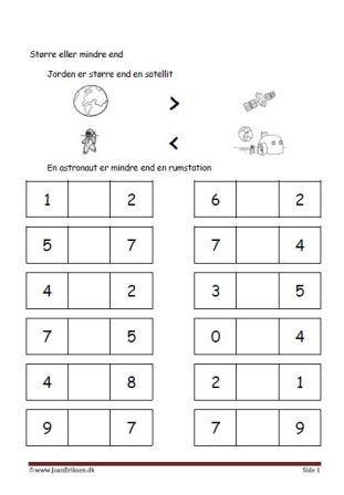 Undervisning i matematik. større end eller mindre end.