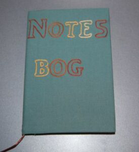 Bogomslag med tekst. Notesbog. Broderi. design og syvejledning