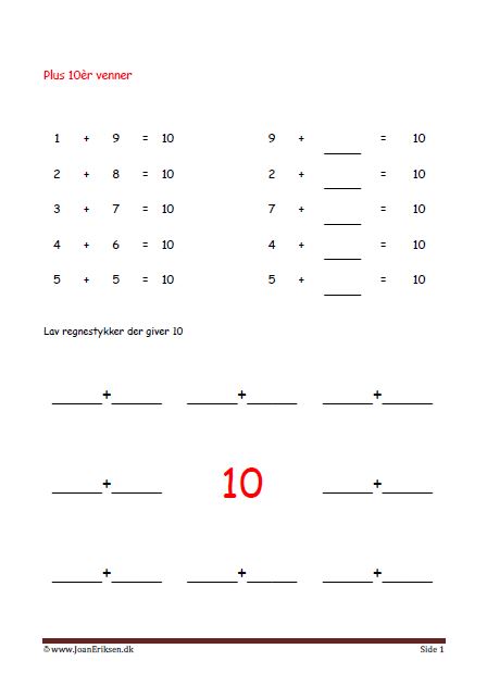 Undervisning i matematik. Plus stykker- 10ér venner.