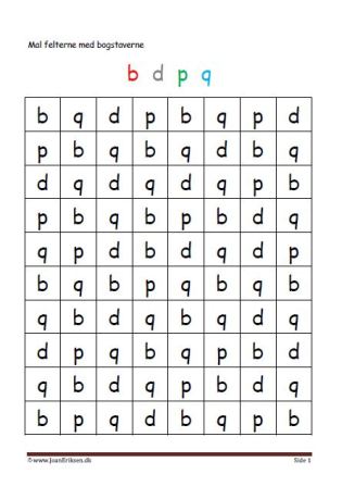 Elevopgaver med genkendelse af bogstaver. b,d,p,q.