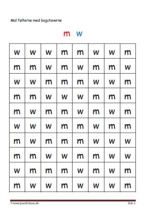 Elevopgaver med genkendelse af bogstaver. m,w.