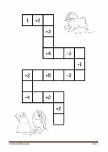 Plus og minus stykker i labyrint elevopgave til matematik undervisningen.