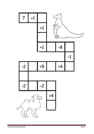 Plus og minus stykker i labyrint elevopgave til matematik undervisningen.