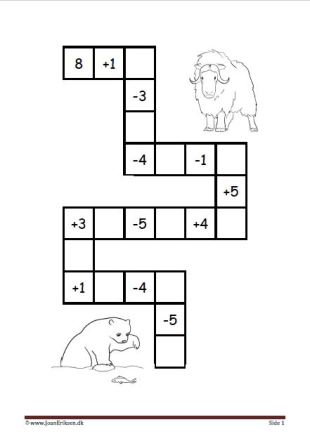 Plus og minus stykker i labyrint elevopgave til matematik undervisningen.