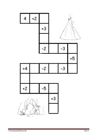 Plus og minus stykker i labyrint elevopgave til matematik undervisningen.