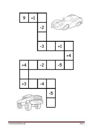 Plus og minus stykker i labyrint elevopgave til matematik undervisningen.