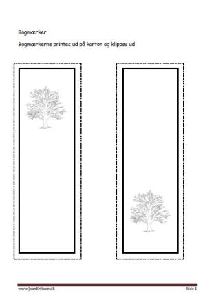 Bogmærker der kan males eller farvelægges, Undervisning i billedkunst og temaerne årstider skoven.