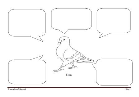 Skriveark med talebobler til undervisning i temaet fugle