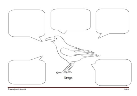 Skriveark med talebobler til undervisning i temaet fugle
