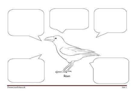 Skriveark med talebobler til undervisning i temaet fugle