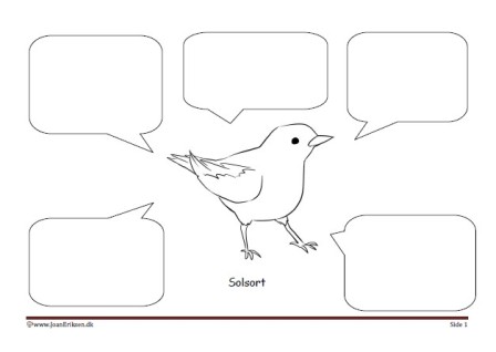 Skriveark med talebobler til undervisning i temaet fugle