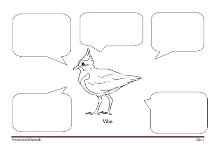 Skriveark med talebobler til undervisning i temaet fugle