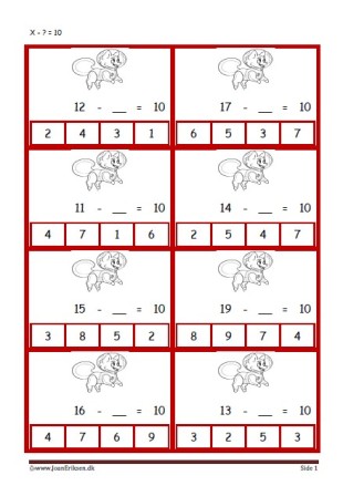 Elevopgave med minusstykker til undervisningen i matematik.