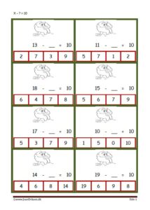 Elevopgave med minusstykker til undervisningen i matematik.