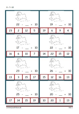 Elevopgave med minusstykker til undervisningen i matematik.