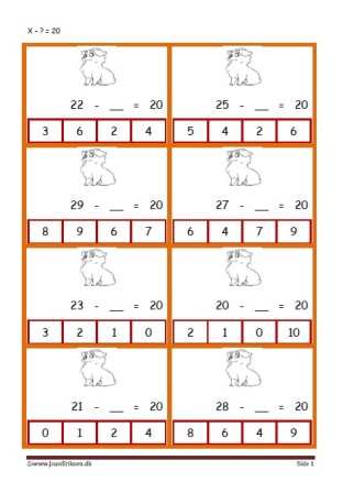 Elevopgave med minusstykker til undervisningen i matematik.