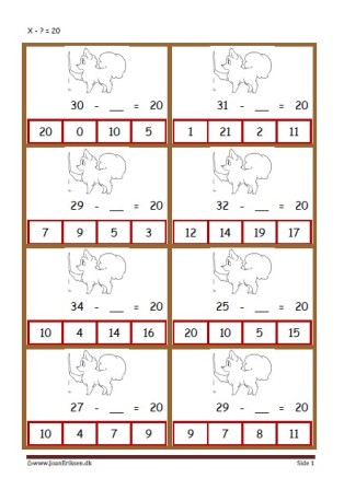 Elevopgave med minusstykker til undervisningen i matematik.