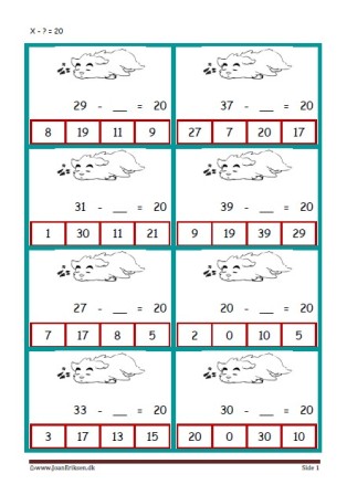 Elevopgave med minusstykker til undervisningen i matematik.