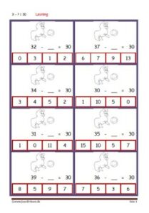 Elevopgave med minusstykker til undervisningen i matematik.