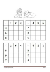 Elevopgave med minusstykker til undervisningen i matematik.