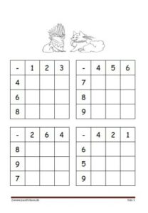 Elevopgave med minusstykker til undervisningen i matematik.