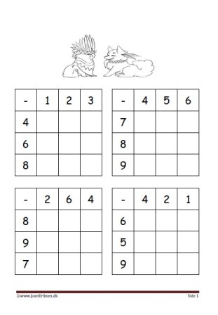 Elevopgave med minusstykker til undervisningen i matematik.