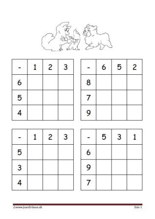 Elevopgave med minusstykker til undervisningen i matematik.