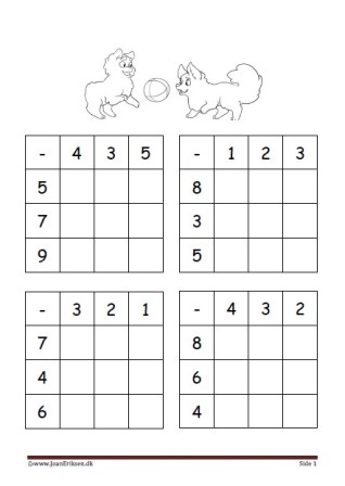 Elevopgave med minusstykker til undervisningen i matematik.