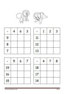 Elevopgave med minusstykker til undervisningen i matematik.