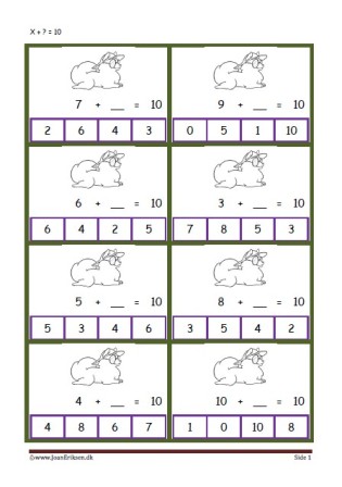 Elevopgave med plus stykker til undervisning i matematik. Plus hvad er = med?
