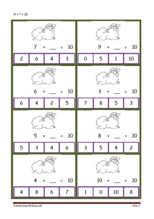 Elevopgave med plus stykker til undervisning i matematik. Plus hvad er = med?