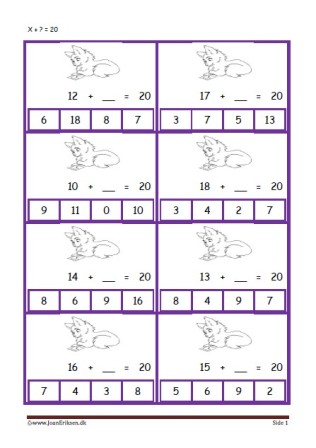 Elevopgave med plus stykker til undervisning i matematik. Plus hvad er = med?