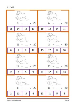 Elevopgave med plus stykker til undervisning i matematik. Plus hvad er = med?