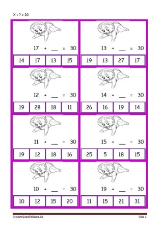 Elevopgave med plus stykker til undervisning i matematik. Plus hvad er = med?